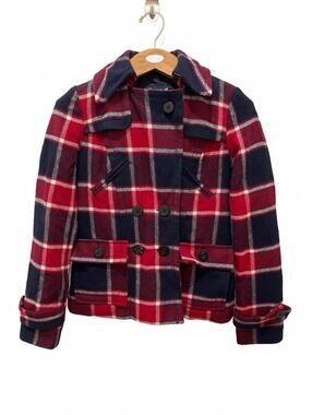 American Eagle Outfitters Women’s Plaid Wool Blend Pea Coat Size S